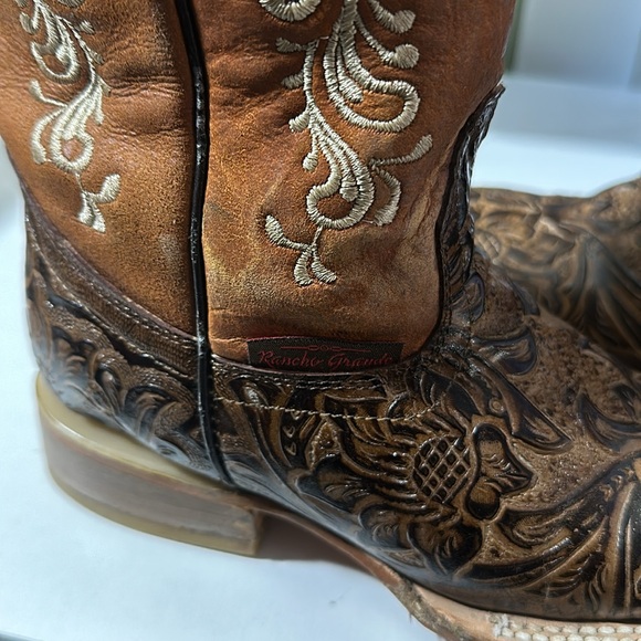 Rancho Grande Hand Tooled Brown Leather Square Toe Cowgirl Western Boots Size 6 - Picture 2 of 6